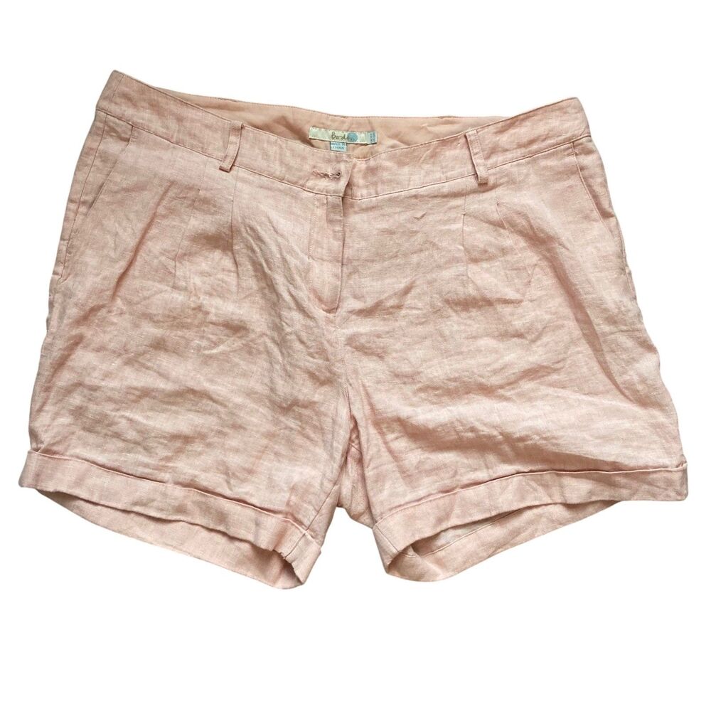 Boden Pleated Cuff Shorts Linen Pink Sz 12R Coastal Preppy Classic Resort Chic